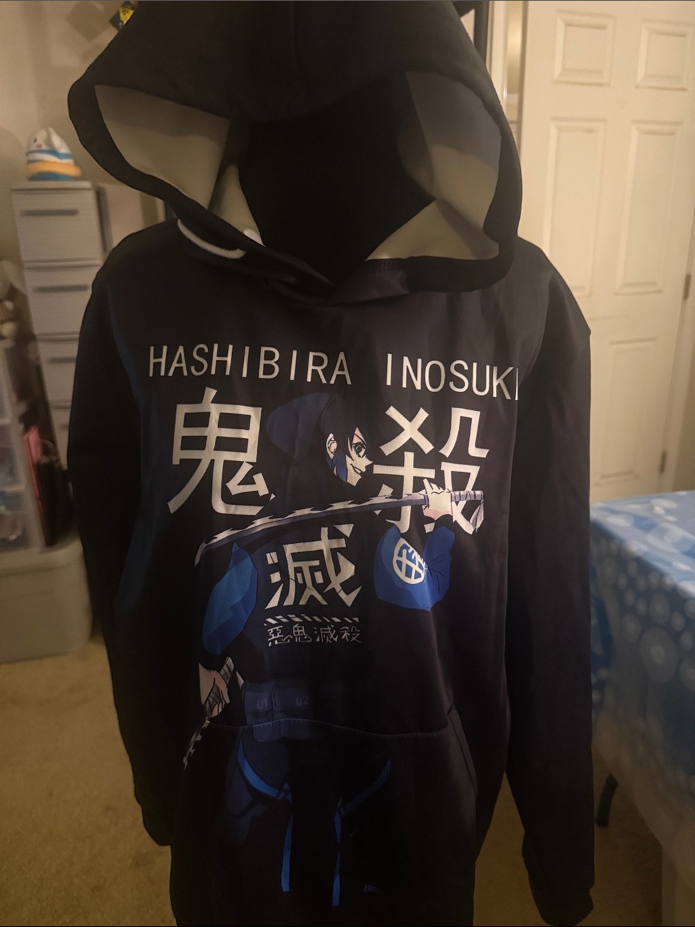 Black Anime Graphic Hoodie - Hashibira Inosuke